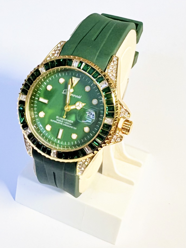 Gold Emerald Gem Stones Bezel Watch