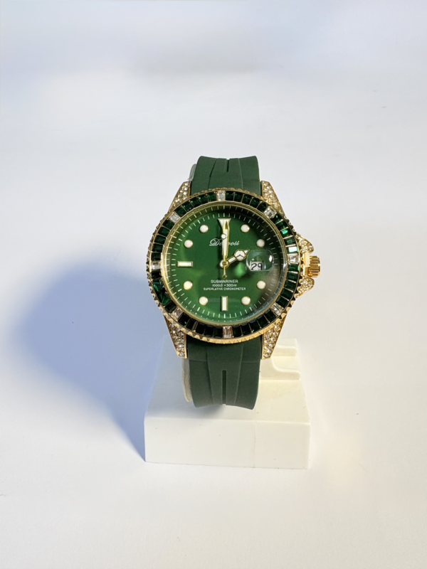 Gold Emerald Gem Stones Bezel Watch
