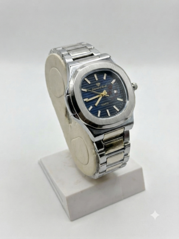 Royal Two-Tone Stainless Steel Watch with Blue Textured Dial