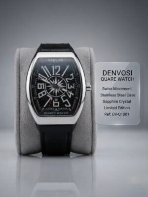 Denvosi Quare Luxury Tonneau Quartz Watch – Matte Black & Silver