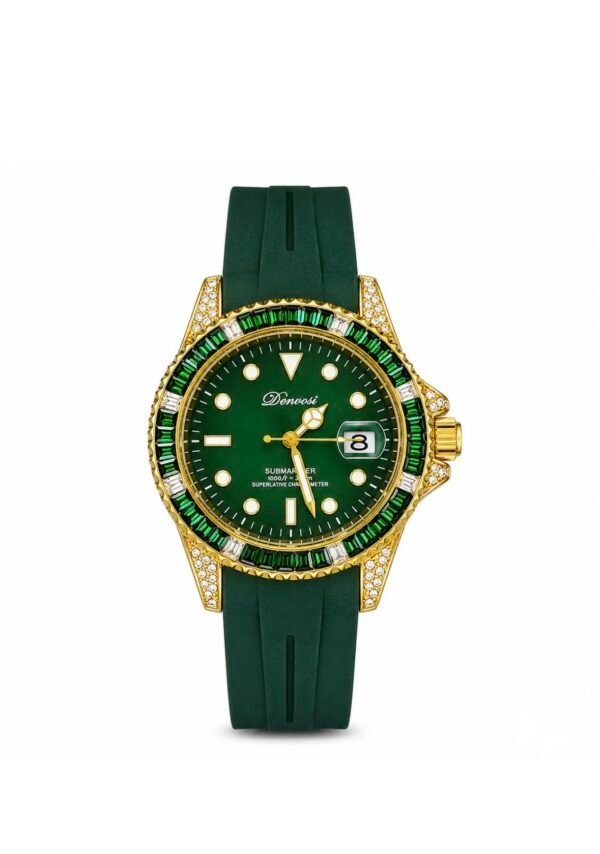 Gold Emerald Gem Stones Bezel Watch