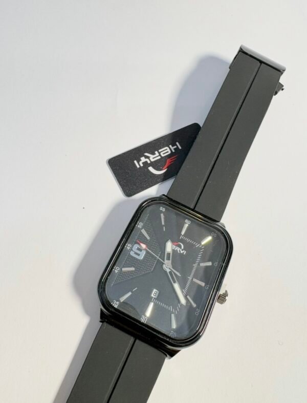 Screenshot Urban Rectangular Matte Black Sports Watch – Textured Geometric Dial