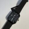 Screenshot Urban Rectangular Matte Black Sports Watch – Textured Geometric Dial