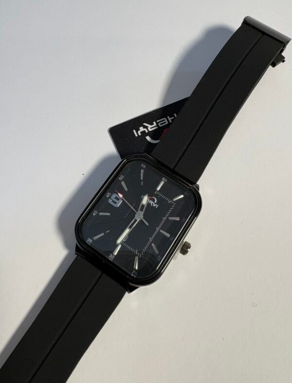 Screenshot Urban Rectangular Matte Black Sports Watch – Textured Geometric Dial