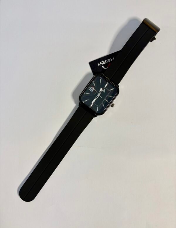 Screenshot Urban Rectangular Matte Black Sports Watch – Textured Geometric Dial