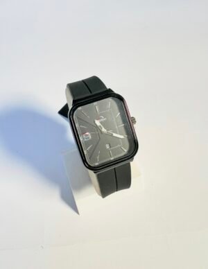 Urban Rectangular Matte Black Sports Watch – Textured Geometric Dial