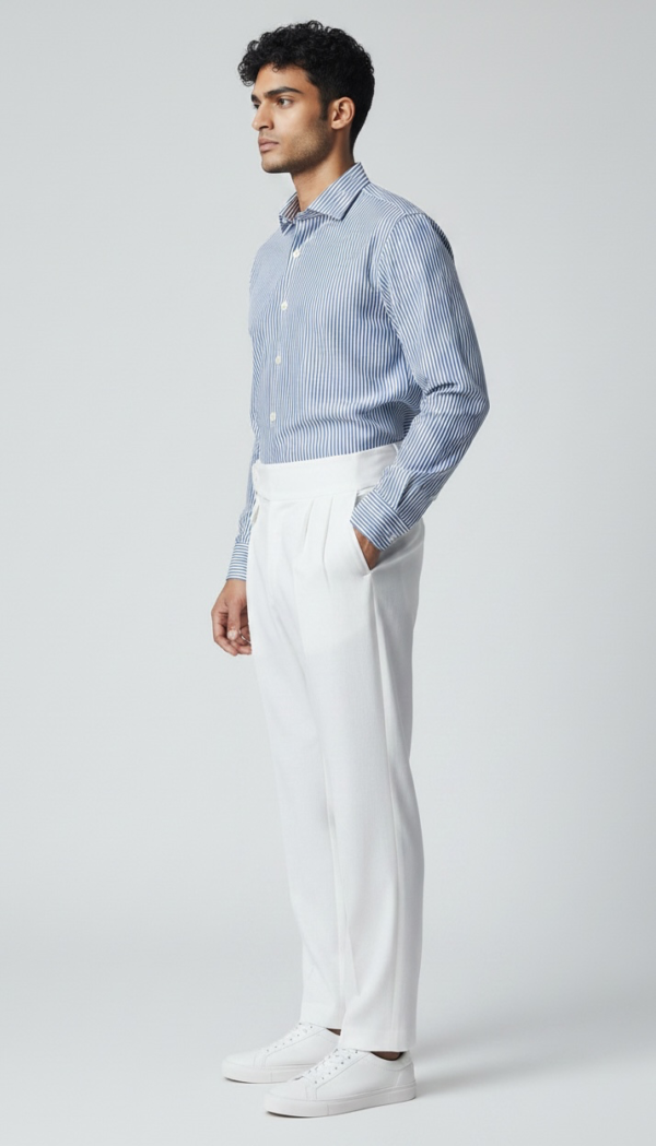 Men's Classic Blue Vertical Striped Cotton Shirt